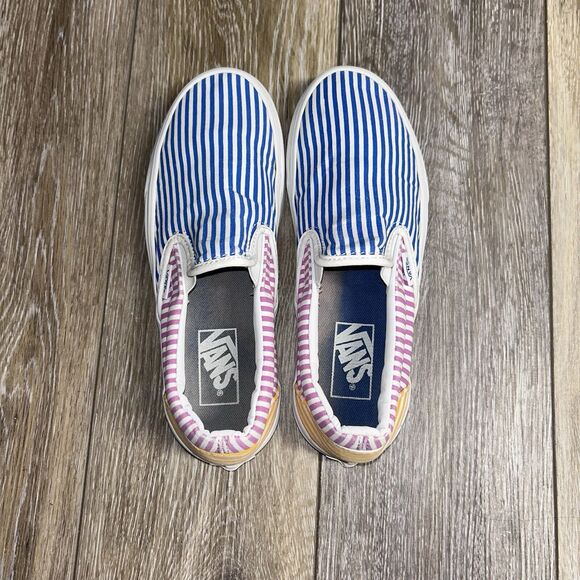 Vans Classic Slip On Blue Pink Striped Boat Sneaker Shoes Low Top Size M 6/W 7.5 - Picture 8 of 11